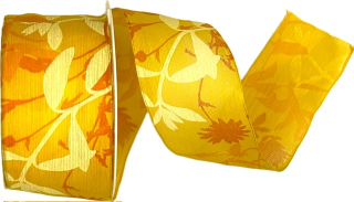 Podzimní stuha Autumn Bloom sytě žlutá 40mm x 2m (13,-Kč/m)