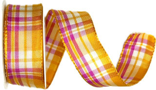 Saténová stuha CARACAS KARO růžovo-oranžová 25mm x 2m