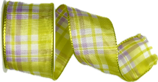 Saténová stuha CARACAS KARO světle zelená 40mm x 2m