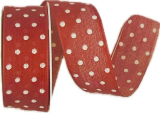 Bavlněná puntíkovaná stuha červená 25mm x 2m (9,-Kč/m)