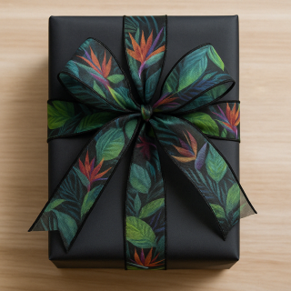 Stuha taftová  MIDNIGHT JUNGLE černá 40mm x 2m (15,-Kč/m)